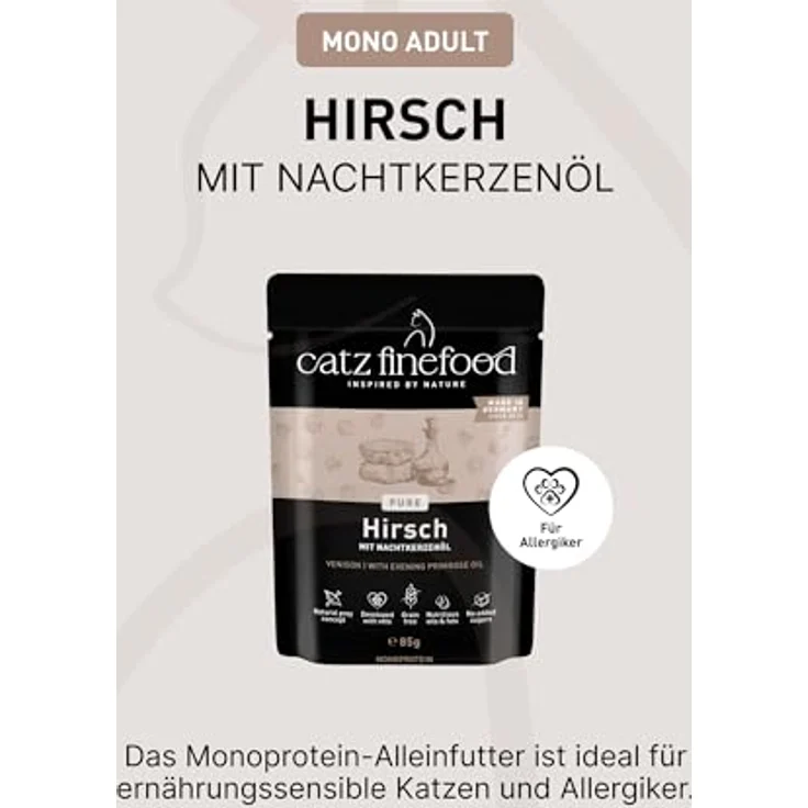 catz finefood Purrrr Hirsch Monoprotein Katzenfutter nass N° 121, 70% Fleischanteil, für ernährungssensible Katzen, 16 x 85g Beutel – Bild 5