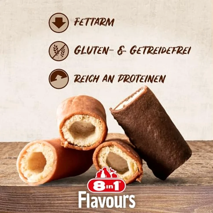8in1 Flavours Crunchy Rolls, Hunde-Snacks mit Hähnchenbrust, Entenbrust oder Rindfleisch, knusprige Leckerlis, 85 g Beutel – Bild 4