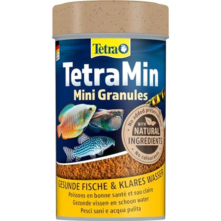 Tetra TetraMin Mini Granules, langsam absinkendes Fischfutter für kleine Zierfische, 100 ml Dose mit vitalisierenden Nährstoffen – Bild 1