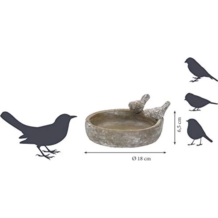 dobar 12971 Runde Vogeltränke mit zwei Deko-Vögeln, Vogelbecken aus Keramik für Wildvögel, Steingrau – Bild 4