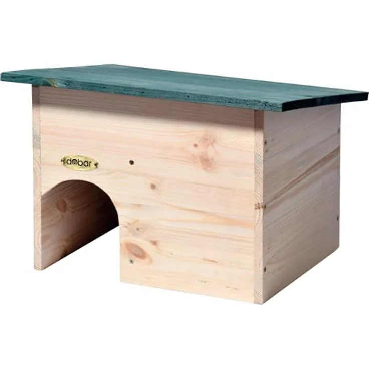 dobar Igelhaus Bausatz, Tierhaus mit grünem Dach und Schleuseneingang, wetterfestes Kiefernholz, ca. 34,5 x 27 x 24 cm