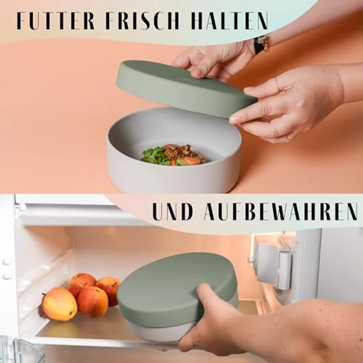 ne&no® Silikon Hundenapf 1200 ml mit Deckel für kleine und mittelgroße Hunde | rutschfest und luftdicht für frisches Futter | elegantes Design als Untersetzer – Bild 4