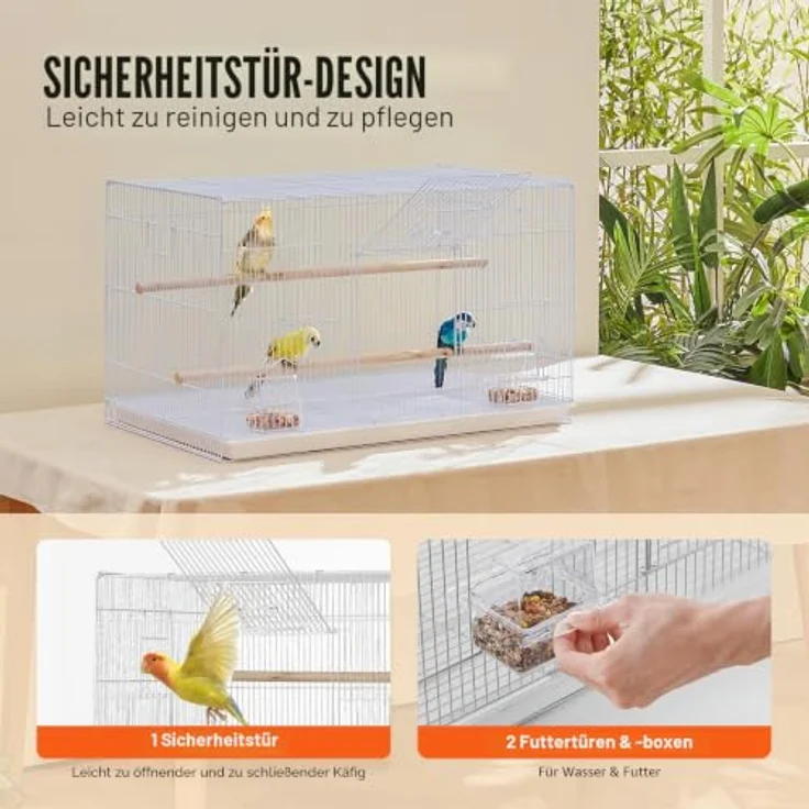 VEVOR Vogelkäfig 760x460x455mm, Metallkäfig für kleine Papageien, Kanarienvögel und Wellensittiche, mit stabiler Bauweise, sicherem Türdesign, leicht zu reinigen und praktischem Handling. – Bild 4