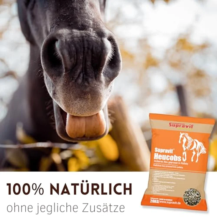 Supravit Heucobs für Pferde, staubfreies Heu gepresst in Pellets, 20kg, ideal für Allergiker, ohne Einweichen fütterbar – Bild 4
