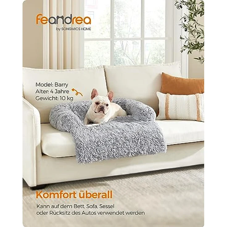 Feandrea FluffyHug Hundebett Plüsch, wasserabweisendes Hundekissen, Größe M für kleine und mittelgroße Hunde, 80 x 75 x 16 cm, Ombré-Grau PGW221G01 – Bild 2