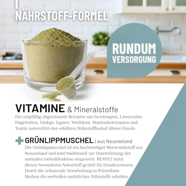 REAVET Senior Complete 250g, Hundefutter zur Unterstützung der Vitalität und Beweglichkeit von Seniorhunden, mit Taurin und Pflanzenstoffen – Bild 3