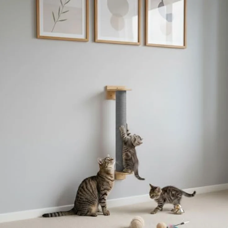 Eyepower Luna, 66 cm Wandkratzbaum für Katzen mit flexiblem Kratzstamm und stabile Wandmontage, Sisal umwickelt, aus echtem Bambus – Bild 3