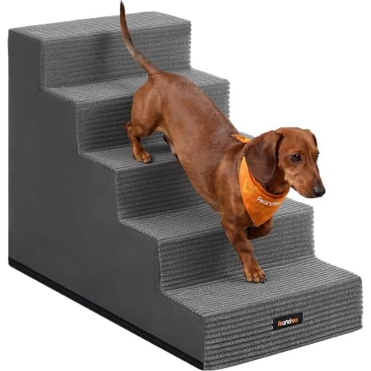Feandrea Hundetreppe Baddi Kollektion PPS025GN01, 5-stufige Katzentreppe aus Schaumstoff, 76 x 40 x 57 cm, bleigrau, waschbar und rutschfest für kleine Hunde – Bild 1