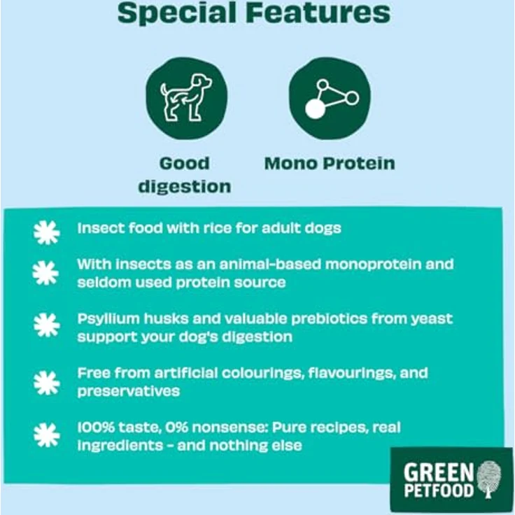 Green Petfood Sensitive with Insects & Rice, Hundefutter mit leicht verdaulichem Insektenprotein, 5x900 g – Bild 3