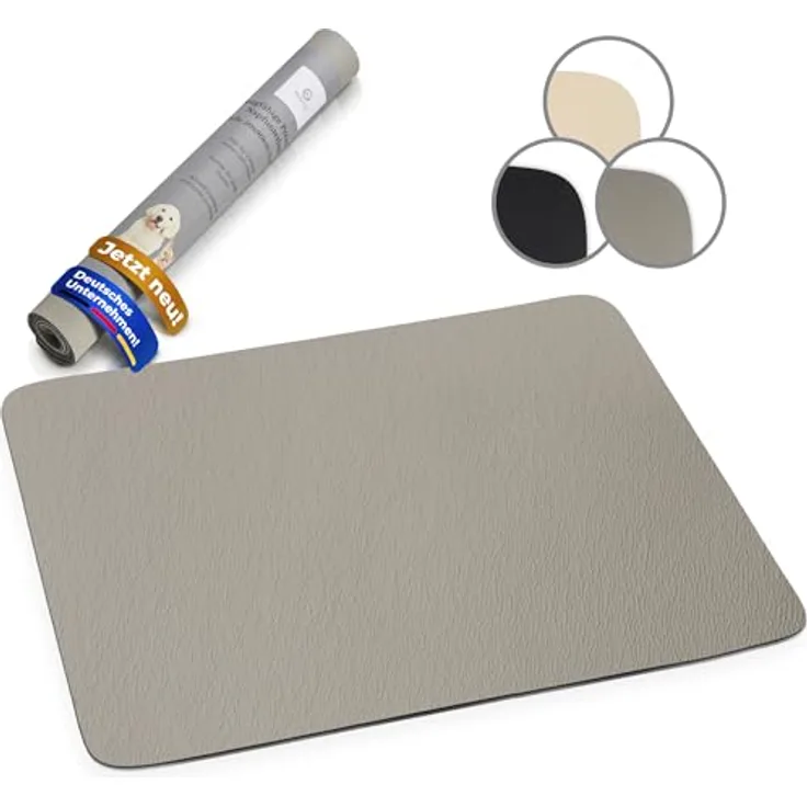 Miggo® Saugfähige Napfunterlage für Hund & Katze 40x50 cm Grau - rutschfeste Futterunterlage aus Kunstleder, Bodenschutzmatte für Futter, Wasser & Trinkbrunnen