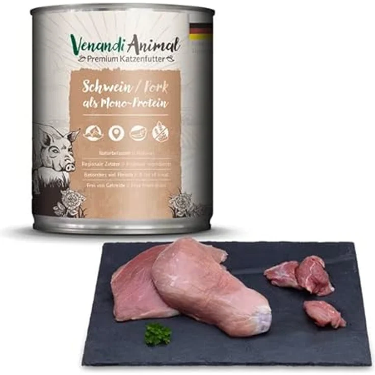 Venandi Premium Nassfutter für Katzen - Monoprotein Schwein, 6 x 800g, getreidefrei mit hohem Fleischanteil – Bild 3
