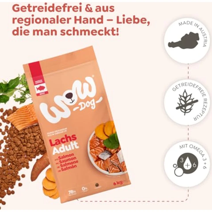 WOW Adult Lachs, Premium Hunde-Trockenfutter für alle Rassen, 6 kg, glutenfrei und reich an Omega-3-Fettsäuren – Bild 5