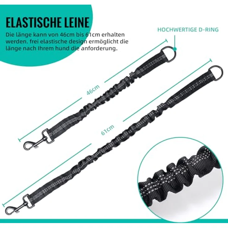 Snagle Paw 2 Stück Verwicklungsfreie Elastische Hundeleine, Reflektierende Doppelleine für Hundetraining, Schwarz, 45-60 cm verstellbar – Bild 4