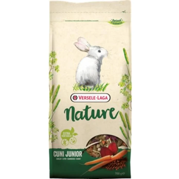 Versele-Laga Nature Cuni Junior, 700 g Alleinfuttermittel für (Zwerg) Kaninchen bis 8 Monate, nährstoffreiche Mischung aus Gemüse, Gräsern und Kräutern – Bild 1