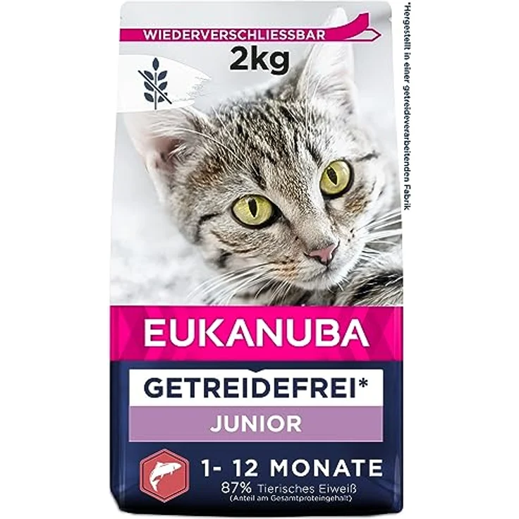 Eukanuba Junior Katzenfutter trocken getreidefrei, Premium Trockenfutter mit viel Lachs für Kitten, 2 kg – Bild 1