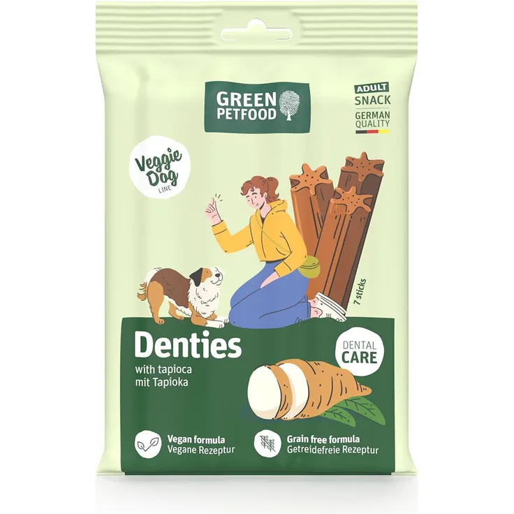 Green Petfood Denties, Vegane Kausticks mit Tapioka für Zahngesundheit, 180g, getreidefrei