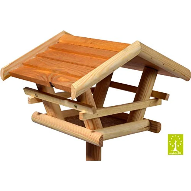 dobar 21053FSC Vogelhaus Berni mit braunem Dach, Vogelfutterhaus mit Ständer, 44 x 44 x 101 cm, Bernstein – Bild 4