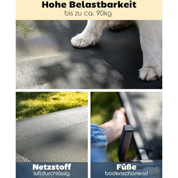 lionto Outdoor Hundeliege XL, stabile Haustierliege mit atmungsaktivem Netzbezug und robuster Metallkonstruktion, schwarz, 117x85 cm – Bild 3