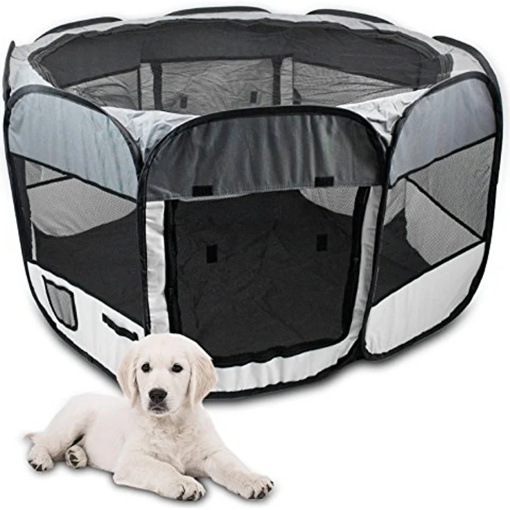 BITUXX® Welpenlaufstall, faltbarer Tierlaufstall für Hunde, ideal für drinnen und draußen, grün, inkl. Tragetasche – Bild 2