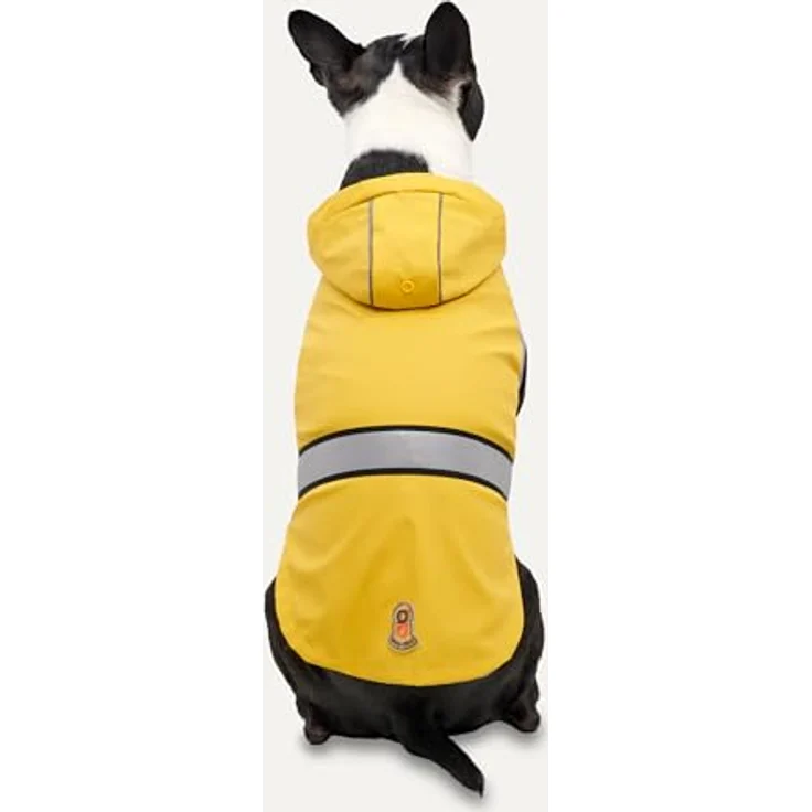 Goo-eez Gooeez Reflective Hooded Raincoat L, wasserdichter Hundemantel in Gelb/Grau mit reflektierendem Besatz und optimierter Passform – Bild 2