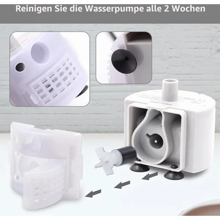 PEKTACO Cat Wasserbrunnen Ersatz-Wasserpumpe, ultra leise, 3,2 l Kapazität, BPA-frei, batteriebetrieben – Bild 3