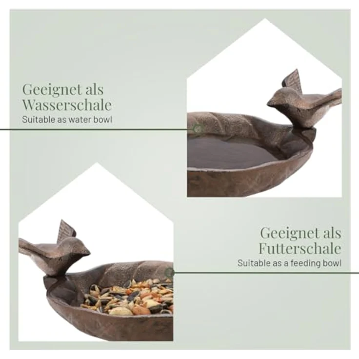 wildlife home Vogeltränke auf Stab im Blatt-Design, frostsicher und witterungsbeständig aus Gusseisen, pour Garten und Balkon, 16 x 12,5 x 65 cm – Bild 2