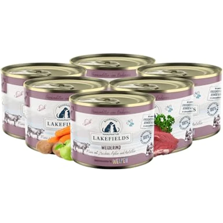Lakefields Premium Welpenfutter Nass Rind 61%, getreidefrei, 6 x 200g, natürliche Zutaten in Lebensmittelqualität mit Äpfeln, Zucchini und Karotten – Bild 1