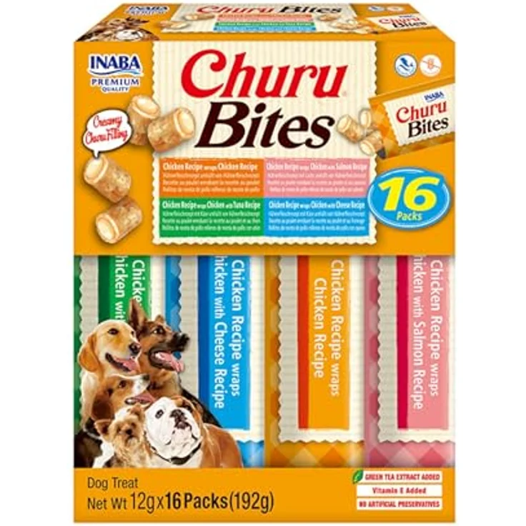 INABA Churu Bites, Hundeleckerli mit Huhn, getreidefrei, zuckerfrei, 192 g für kleine und Seniorhunde, weiche Häppchen mit doppelter Textur – Bild 1