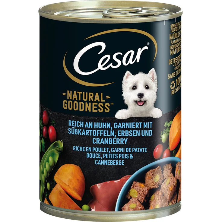 Cesar Natural Goodness Huhn, getreidefreies Hunde-Nassfutter mit 100% natürlichen Zutaten, 6 x 400 g