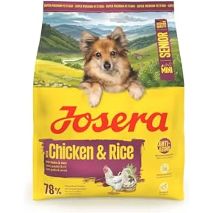 JOSERA Mini Senior Huhn & Reis, Premium Trockenfutter für ältere Hunde kleiner Rassen, glutenfrei, 900 g, Anti-Aging & Nierenentlastung, extrakleine Kroketten