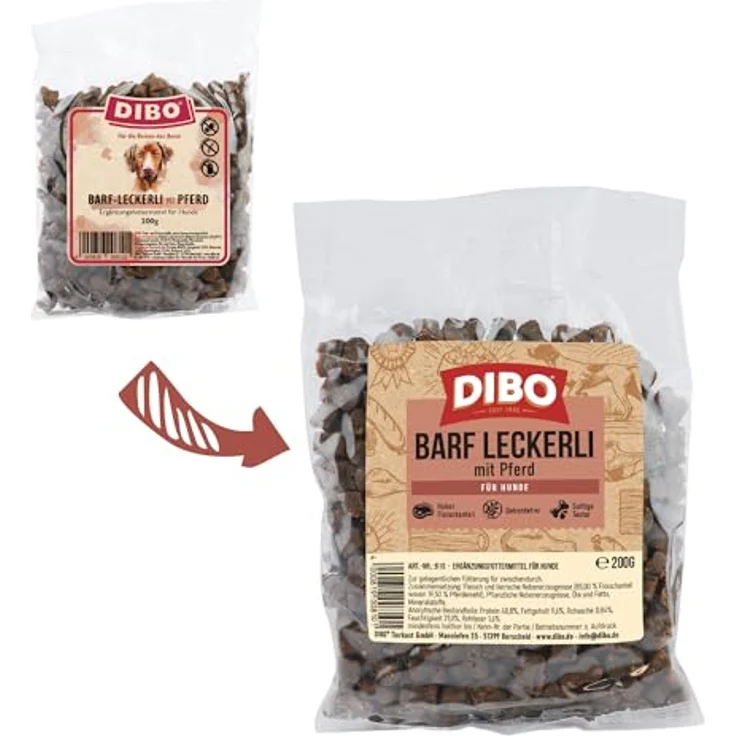 DIBO Barf-Leckerli mit Pferd, gluten- und laktosefreier Trainingssnack für Hunde, 200 g Beutel – Bild 3