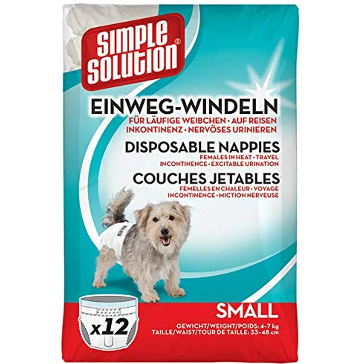 Simple Solution Einwegwindeln für Hunde, Größe S, saugfähig und auslaufsicher, 12 Stück