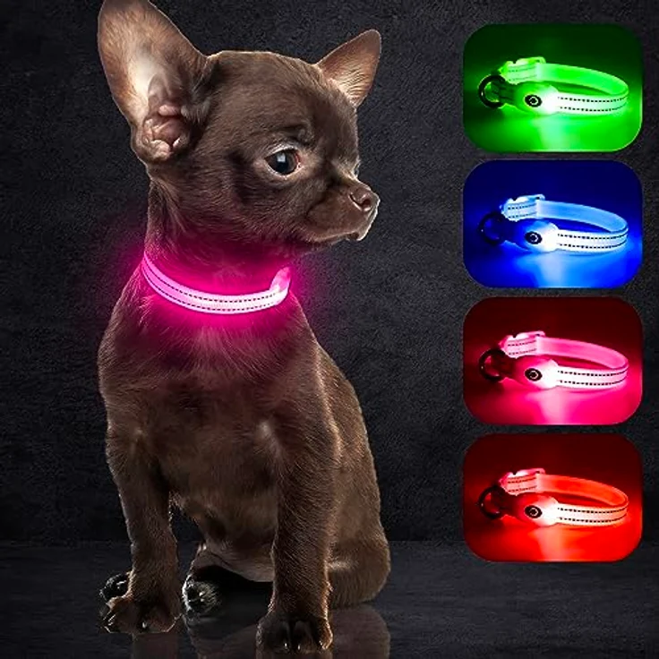 YFbrite LED-Welpenhalsband XS, verstellbares, reflektierendes und wasserdichtes Leuchthalsband in Rosa, für Hunde und Katzen – Bild 1