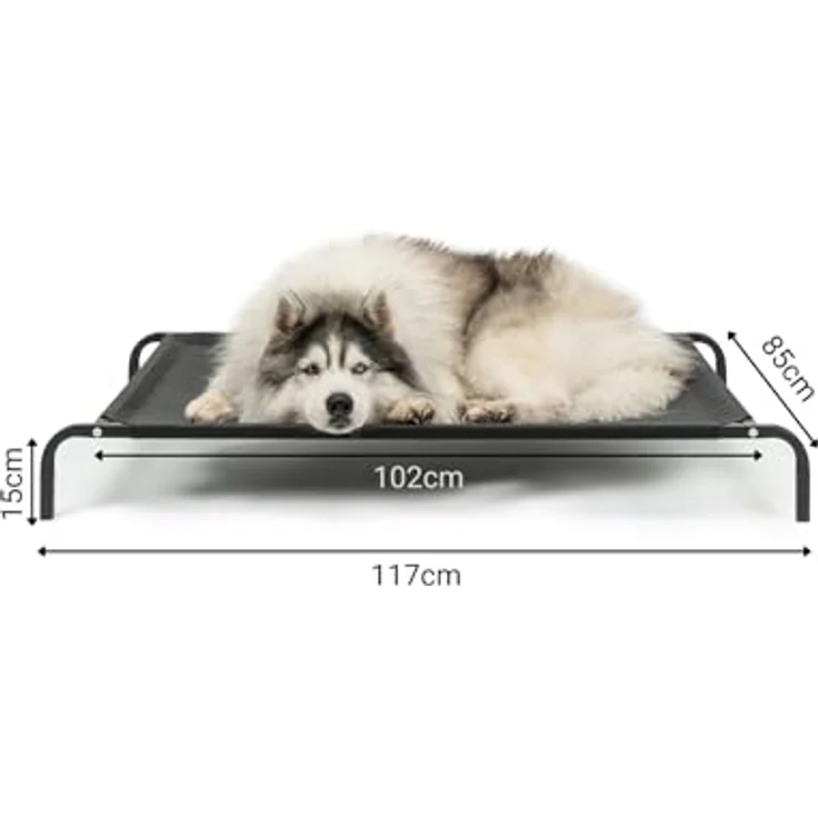 lionto Outdoor Hundeliege XL, stabile Haustierliege mit atmungsaktivem Netzbezug und robuster Metallkonstruktion, schwarz, 117x85 cm – Bild 5