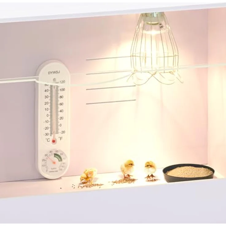 Wiesenfield Kükenaufzuchtbox, Wärme- und Lichtregelbar bis 36 °C, 78 x 40 x 42 cm, inkl. Tränke, Hygienematten, Thermo- und Hygrometer, belüftet und pflegeleicht – Bild 3