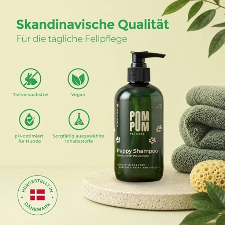 PomPom Petcare Welpenshampoo, mildes tränenfreies Hundeshampoo für Welpen ab 8 Wochen, pH-neutral, sanfte Rezeptur, 240 ml – Bild 2