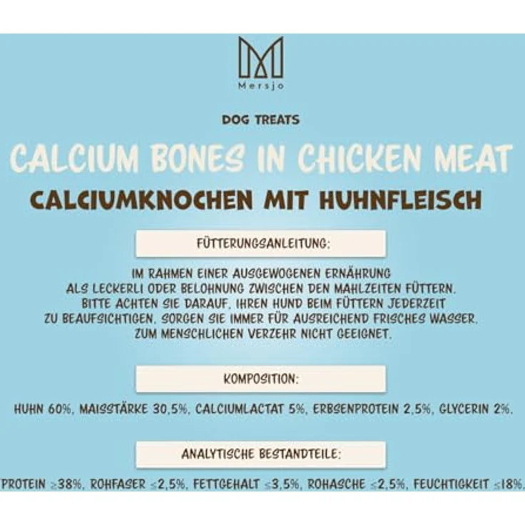 MERSJO Hundeleckerlis Kalzium-Huhn, 2x500g, glutenfrei, 60% Huhn, hoher Proteingehalt, ideal für alle Altersstufen – Bild 2