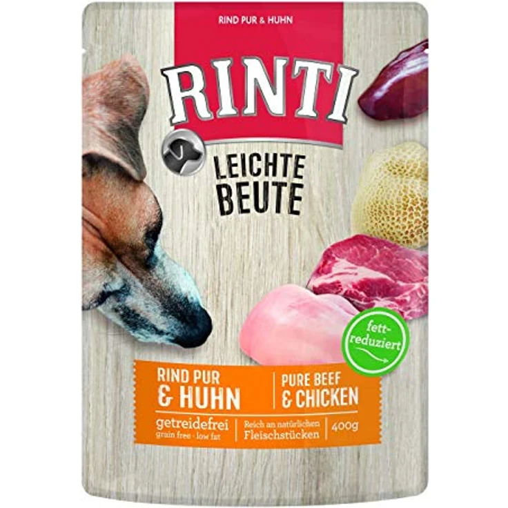Rinti Leichte Beute, Hunde-Nassfutter 10 x 400 g, Rind Pur & Huhn, getreidefrei, wenig Fett, reich an natürlichen Fleischstücken – Bild 2