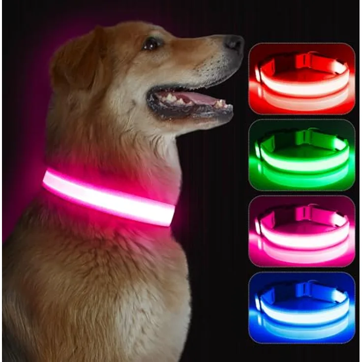 Kpuplol Leuchthalsband Hund, Wiederaufladbar LED Halsband mit 3 Modi, wasserdicht und einstellbare Größe, Schwarz