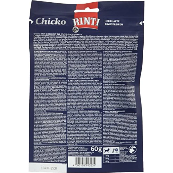 Rinti RINTI Chicko Rind, 12 x 60 g, luftgetrocknete Rinderstreifen aus 100% frischem Fleisch, zuckerfrei und fettarm – Bild 2