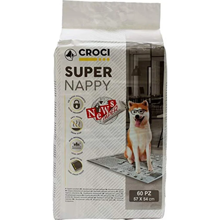 Croci Super Nappy Newspaper, Super saugfähige Hundetoilettenmatten 57x54 cm, 60 Stück, geruchs- und reißfest, wasserdicht, Zeitungsdesign – Bild 2