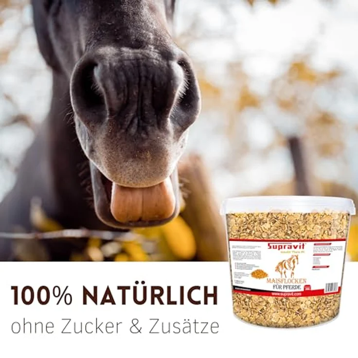 Supravit Maisflocken für Pferde, 2kg Eimer, naturrhein, energiereiches Ergänzungsfutter für schnelle Gewichtszunahme – Bild 5