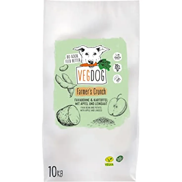 VEGDOG Farmer's Crunch, Veganes Hunde-Trockenfutter mit hochverdaulicher Rezeptur, 10 kg