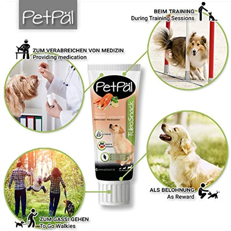 PetPäl Hunde Lachscreme “TuboSnack“, Premium Leckerli aus der Tube, ohne Getreide, Salz, Zucker, 75g, ideal für Welpen, reich an Omega-Fettsäuren, Made in Germany – Bild 2