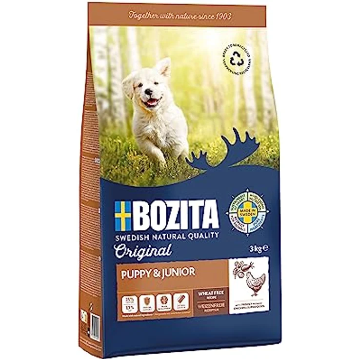 Bozita Hundefutter Original Puppy & Junior Huhn – 3 kg weizenfreies Trockenfutter für Welpen und Junghunde bis zum Zahnwechsel, mit hochwertigem Hühnchenanteil für gesundes Wachstum – Bild 1