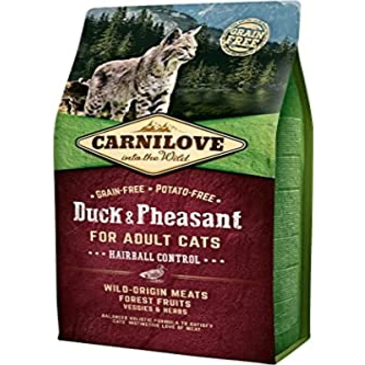 CARNILOVE – Katze Adult Hairball Control, Trockenfutter mit Ente und Fasan, ohne Getreide, reich an natürlichen Proteinen und Antioxidantien