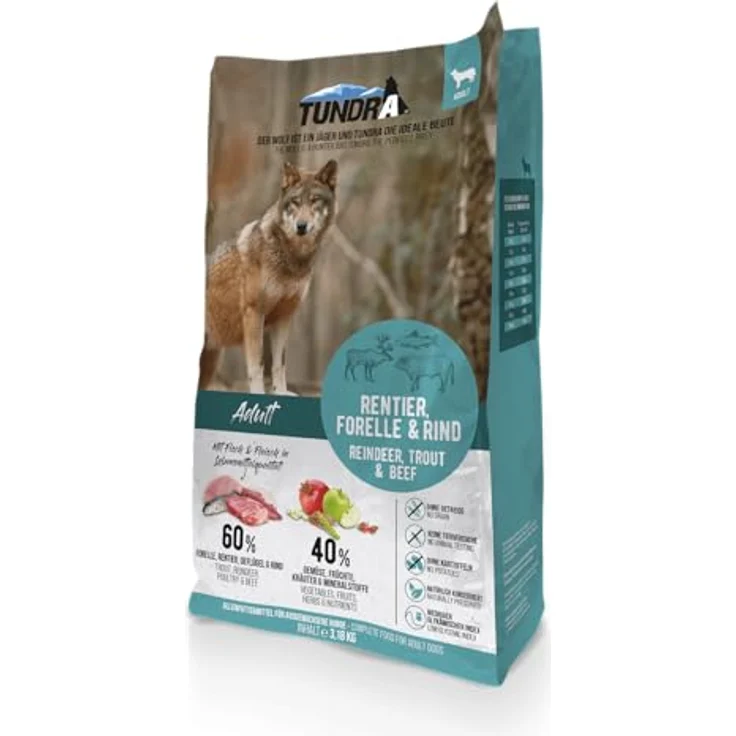 Tundra Dog Rentier, Forelle und Rind, hochwertiges Hunde-Trockenfutter mit hohem Fleischanteil, 3,18kg – Bild 2