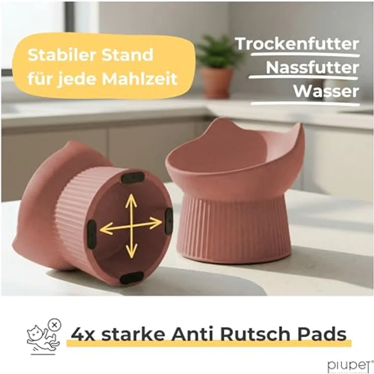 PiuPet® Katzennapf erhöht, ergonomischer Futternapf für Nass- & Trockenfutter, schnurrhaarfreundlich, rutschfest, spülmaschinengeeignet, gegen Erbrechen (Rosa) – Bild 5