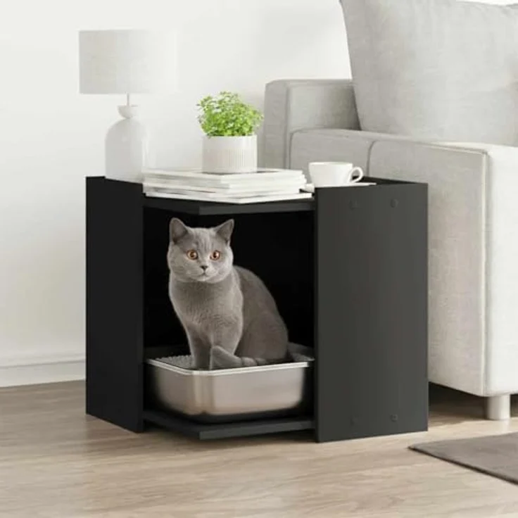 vidaXL Katzentoilette, Katzenklo Schwarz 53x53x51 cm Holzwerkstoff, Platzsparendes und vielseitig einsetzbares Katzenmöbel – Bild 3
