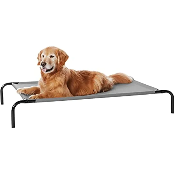 Amazon Basics Kühlendes erhöhtes Hund Haustierbett, grau, L 130 x 80 x 19 cm, luftzirkulierendes Netzgewebe, leicht zu reinigen
